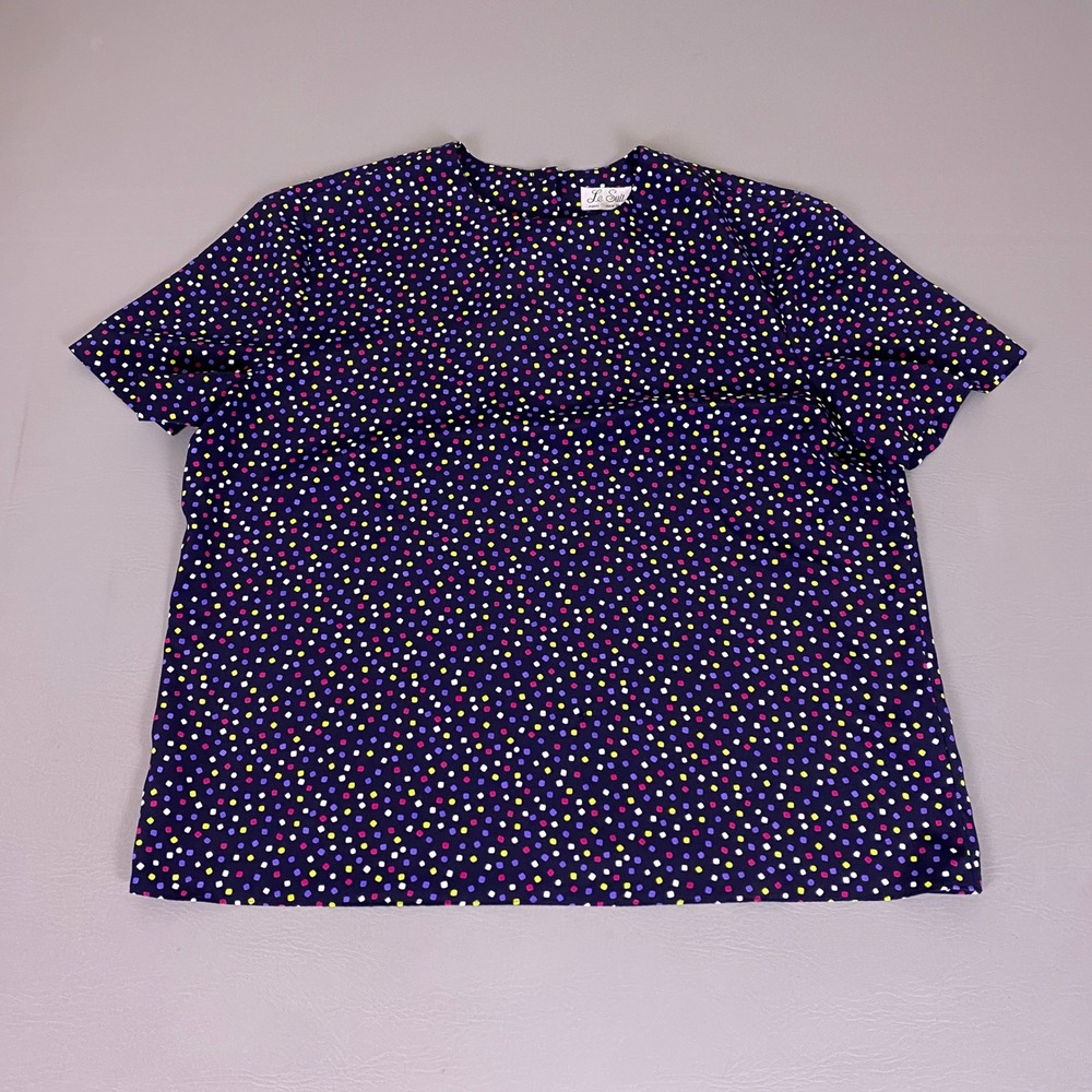 Vintage Le Suit Blouse Top Plus Size 18 90s Navy Polka‎ Dot Short Sleeve Career
